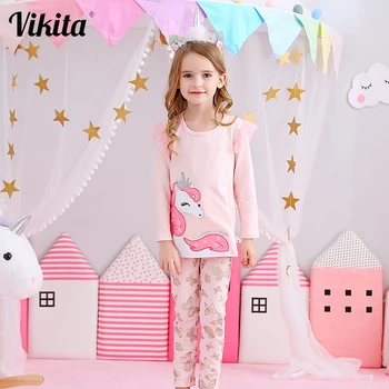 

VIKITA Kids Unicorn Clothing Sets Baby Girls Clothes Princess Unicorn Cartoon T shirt and Leggings Kids Casual Clothing Suit