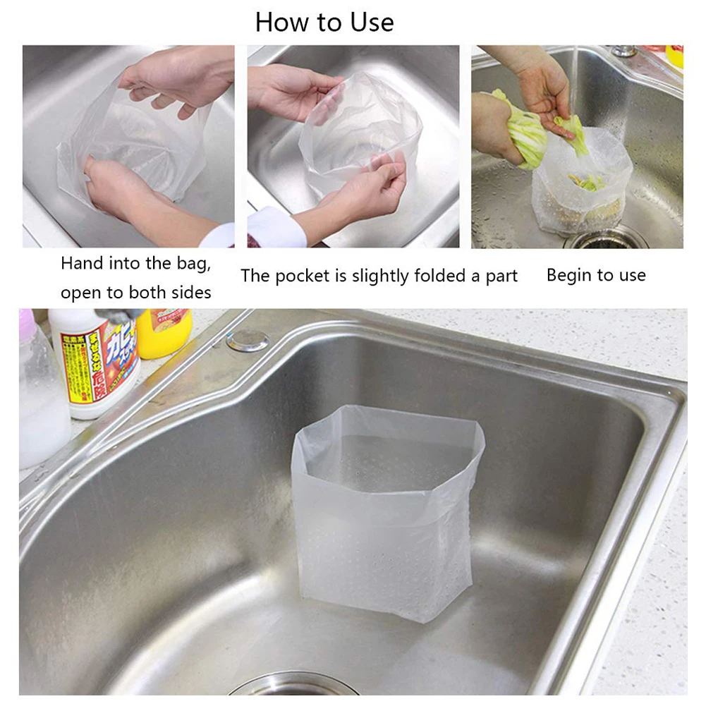 30Pcs Polyethylene Kitchen Garbage Filter Bag Sink Drain Hole Trash Strainer