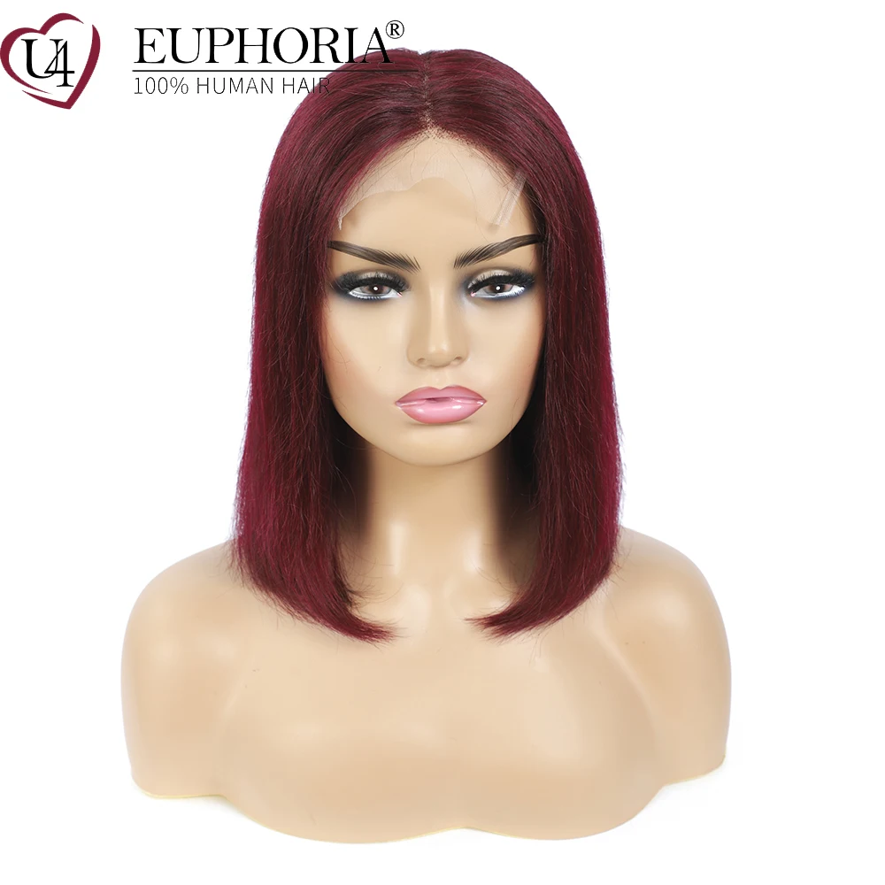 99J Бург прямые кружевные парики боб бразильские Remy человеческие волосы 4X4 на