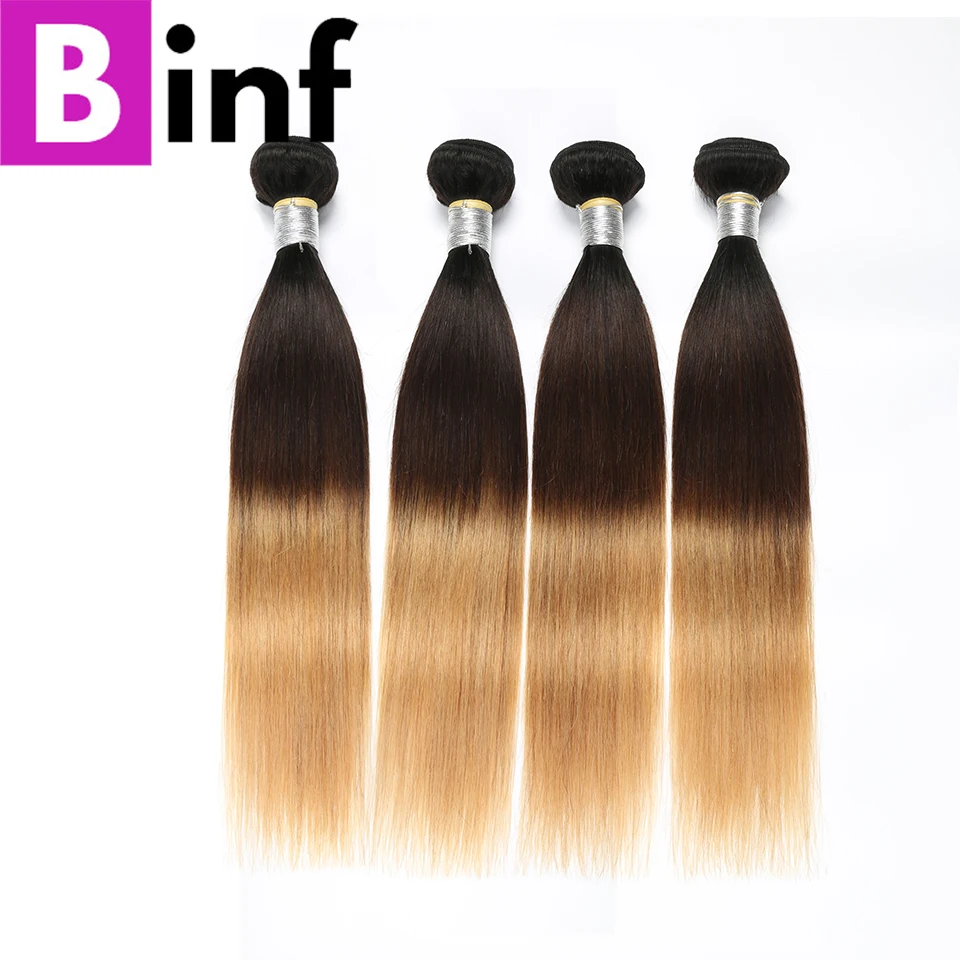 

BINF Hair 3 Ombre Straight Human Hair Bundles T1B/4/27 Non Remy 3/4 Bundles Deal Ombre Brazilian Hair Weave Bundles