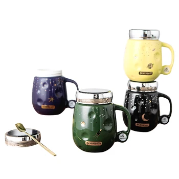 

Black Water Coffee Mugs Ceramic Tea Gifts Travel Reusable Cup With Lid Cute Creative Canecas Divertidas Espresso Mug EA60MK