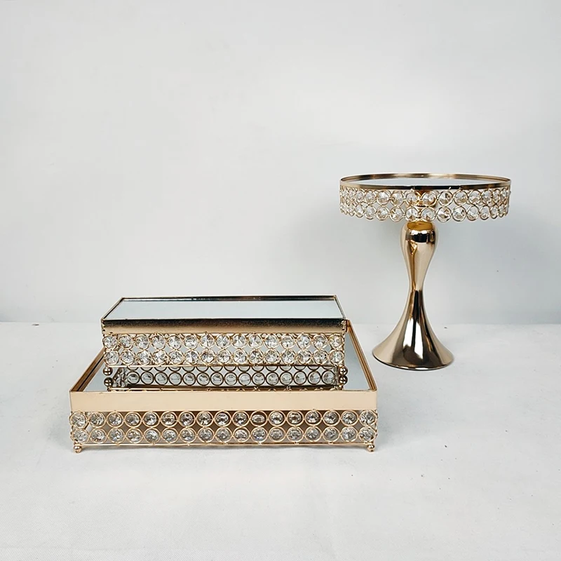 1pcs square gold color cake stand Fruits Desserts Dish Plates for Tea Birthday Party