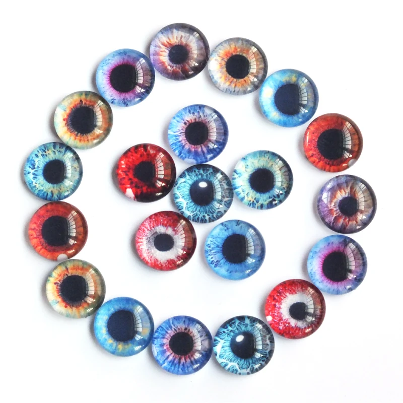 Glass doll eyes,doll eyes,doll eyewear accessories,doll accessories,plush doll accessories 20pcs 8-20mm Random Mixed Doll eyes Round Dragon Eyes In Pairs Pattern Glass Flatback Photo Cabochons Base Accessories