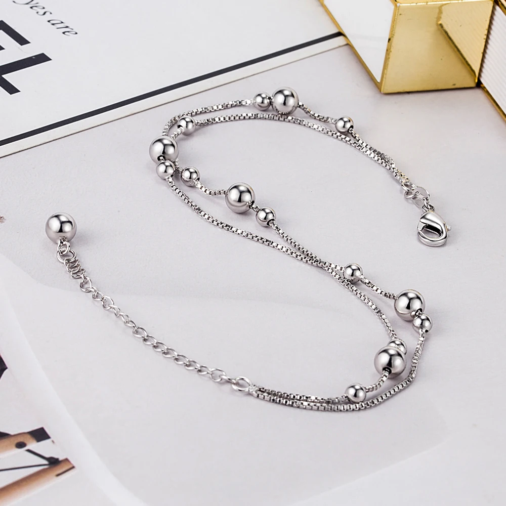 925 Sterling Silver Beach Foot Anklet For Women Bohemian Simple Double Chain Anklets Summer Bracelet On the leg anklet bracelets silver anklets ankle chain
