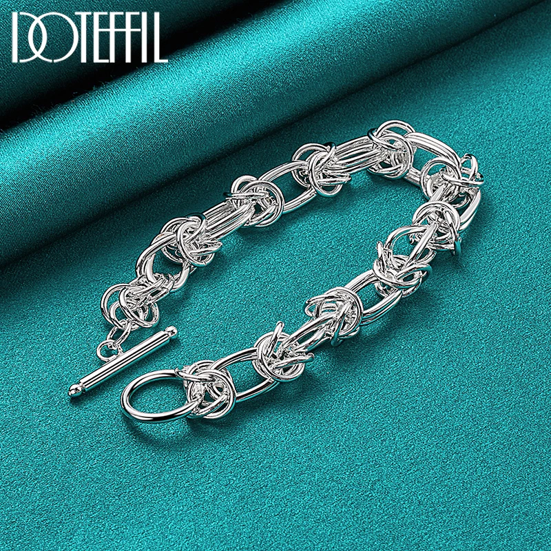 DOTEFFIL 925 Sterling Silver Full Circle Ring Design Chain Bracelet For Man Women Fashion Party Wedding Engagement Jewelry