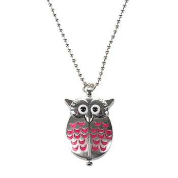 

Cute Mini Owl Pocket Watch Necklace--Silver and Pink