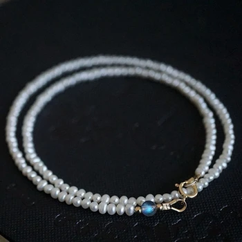 

Lily Jewelry Freshwater Pearl Labradorite Necklace 925 Sterling Silver Gold color Clasp Choker Necklace Drop Shipping