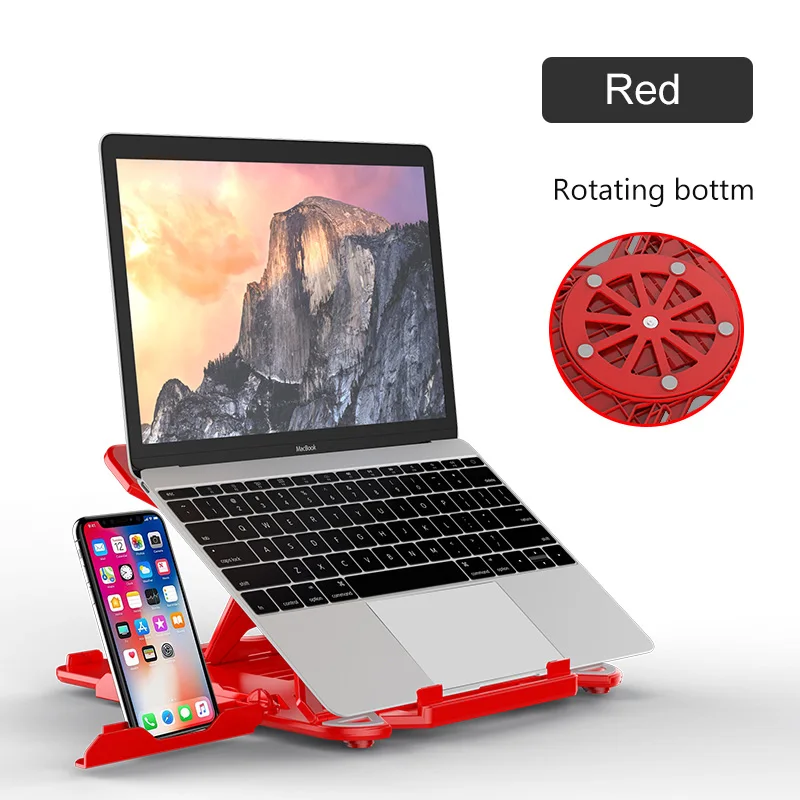 red rotating Желейная расческа кулер подставка для ноутбука 8 высоты регулируемый держатель для ноутбука рассеивающая тепло подставка настольная Складная портативная подставка для ноутбука - Цвет: red rotating