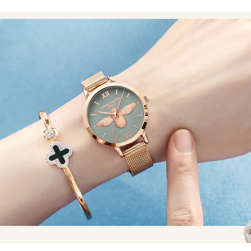 HANNAH Martin Лидирующий бренд женские кварцевые часы Горячие INS наручные женские часы из нержавеющей стали женские часы водонепроницаемые часы