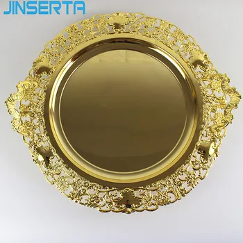 

JINSERTA Metal Storage Tray Jewelry Display Plate Luxury Gold Dessert Fruit Cake Plate Home Restaurant Hotel Decorative Tray