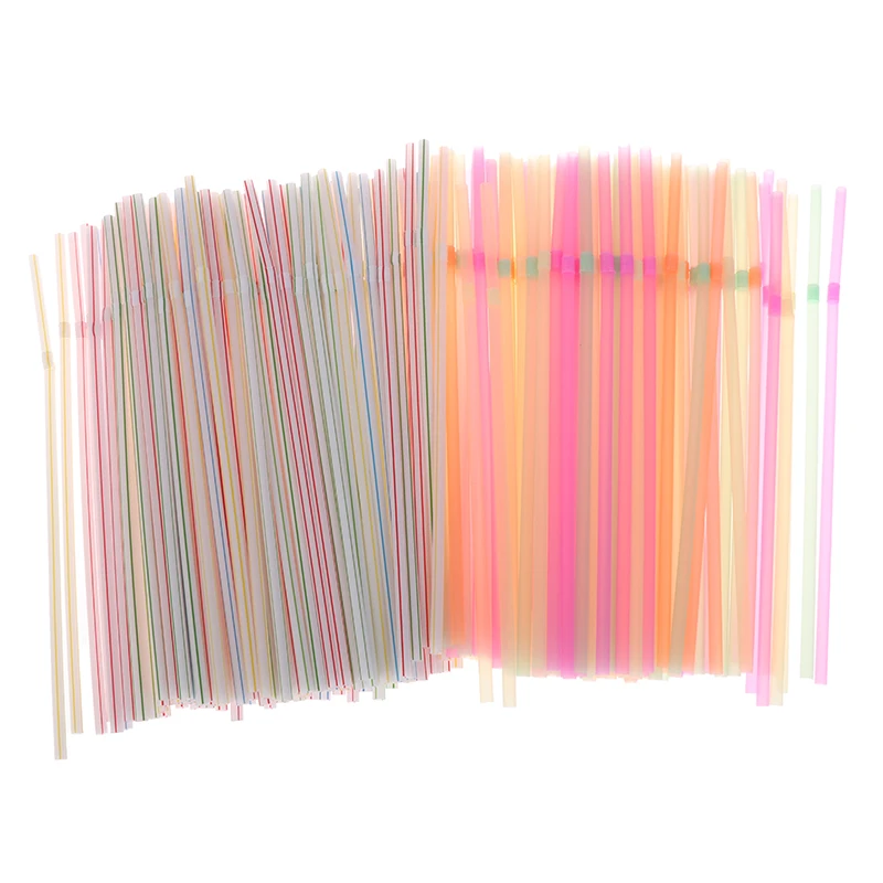 200pcs Disposable Straws Flexible Plastic Drinking Straws Fluorescent