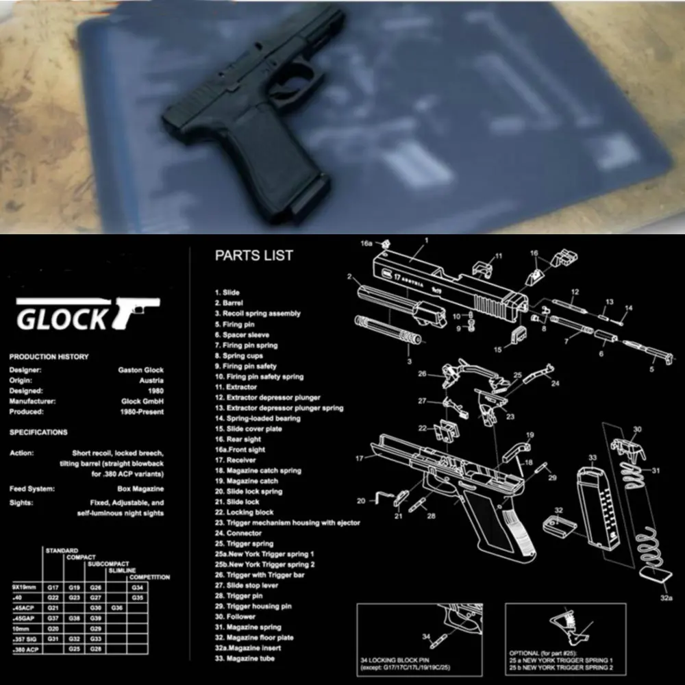 P226 P229 XD 1911 целеуказатель Glock резиновые перчатки для уборки мат 1" x 11" с частями схема и инструкции Armorers коврик для верстака коврик для мыши