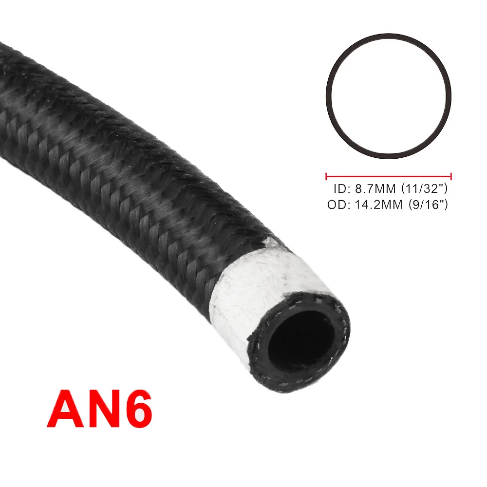 

AN6 Nylon Braided Fuel Hose 1M 500PSI High Pressure Rubber Fuel Pipe Racing Car Turbocharger Coolant Liquid Hose Oil Pipe -6AN