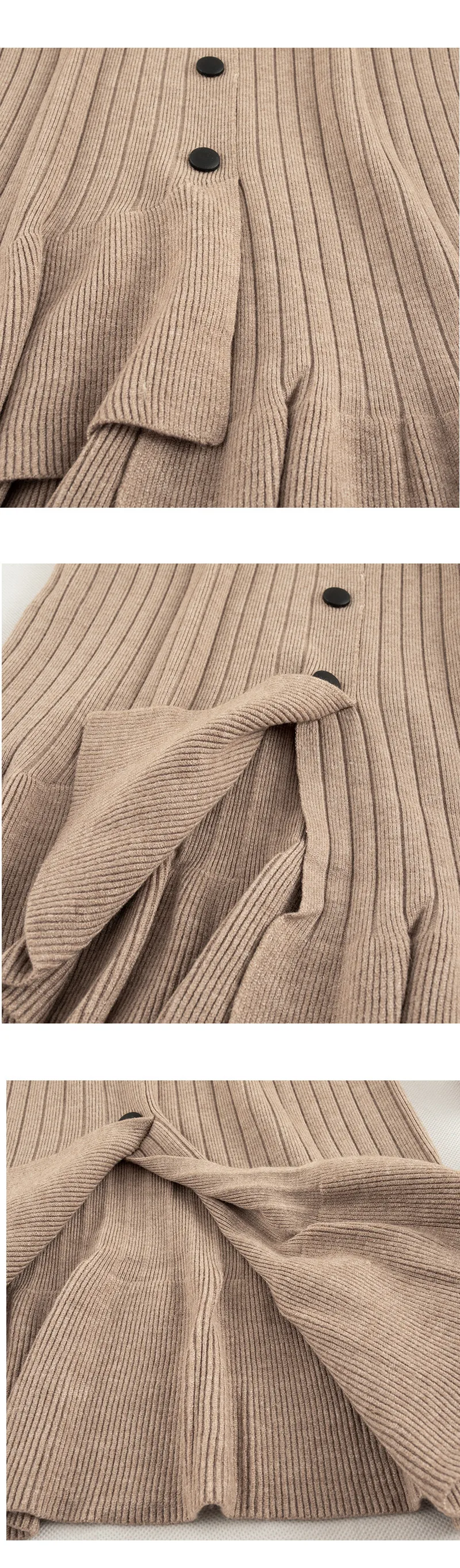 Autumn Winter Ruffle Women Knitted Skirts High Waist Mermaid Skirt Knitting Single Breasted Midi Skirt Irregular Femme Jupe
