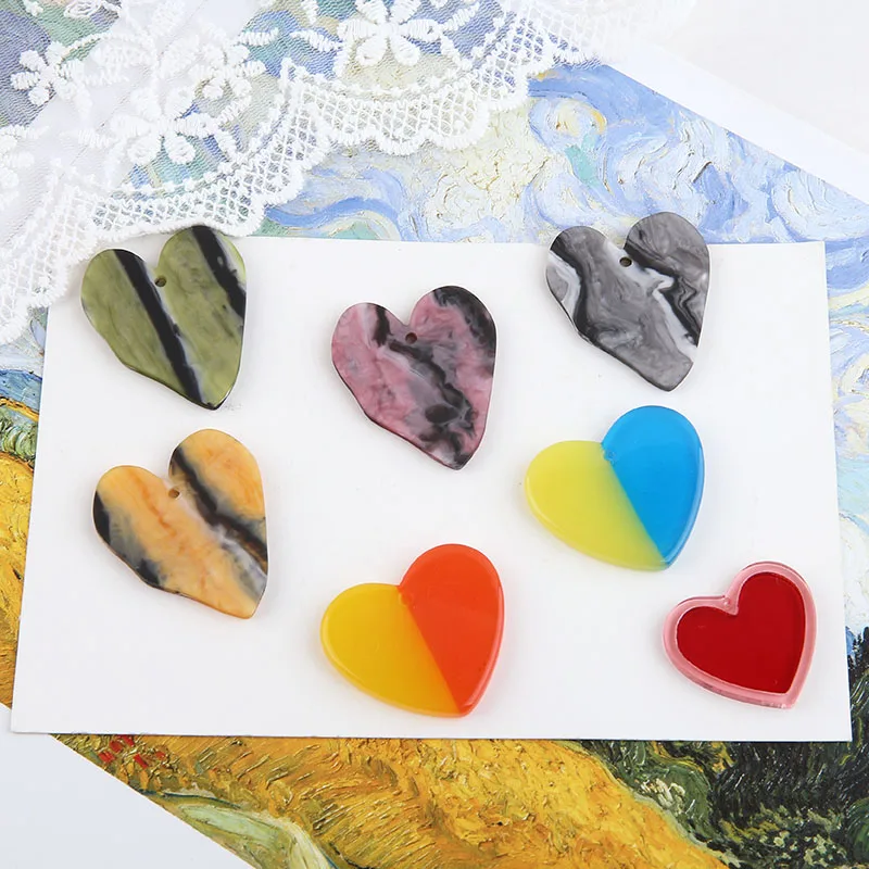 

2 pcs korean style 2019 frosted acetate heart-shaped pendant collision color statement earrings accessories diy jewelry making