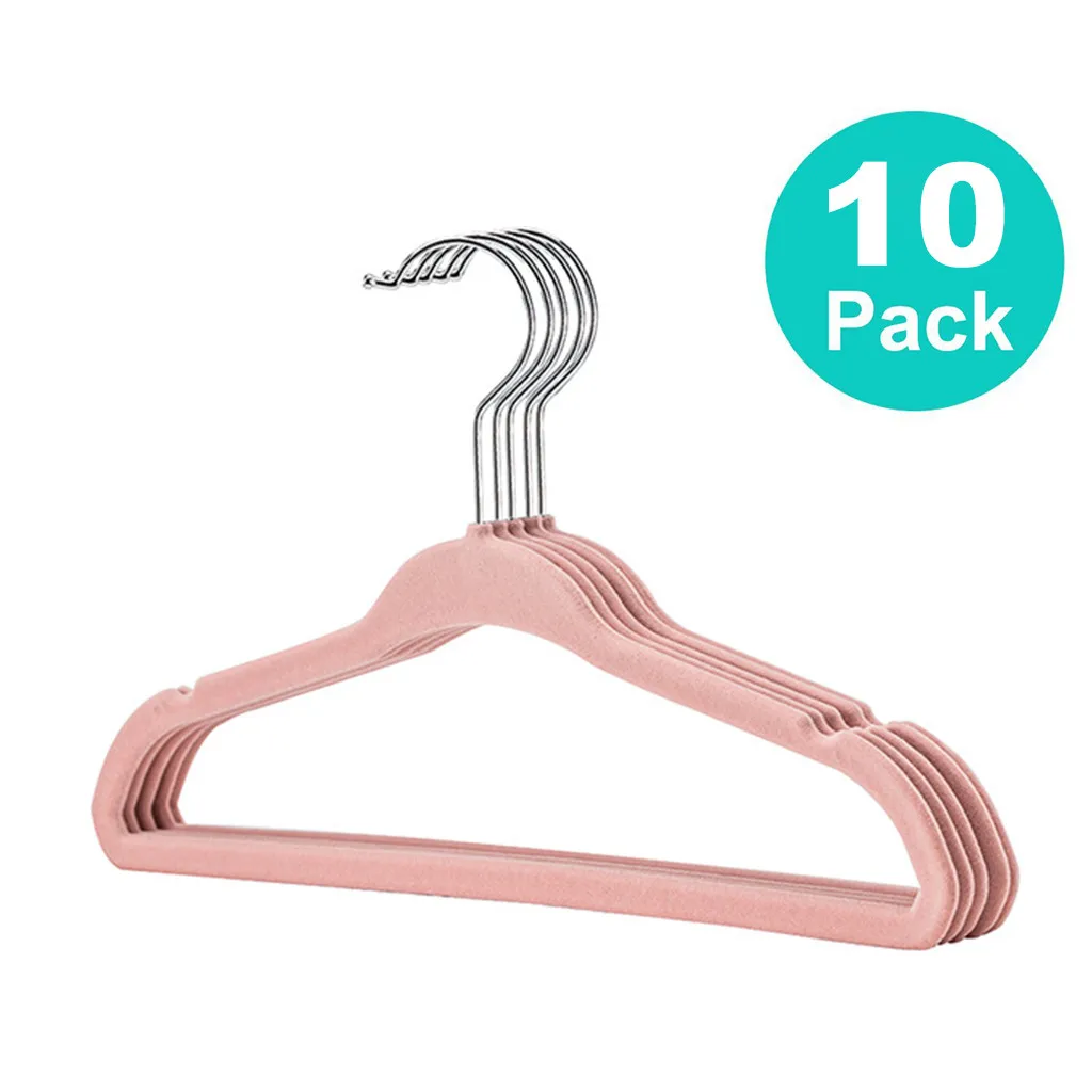 Pink 10PCS 10/20 Вт, 30 Вт, пакет Нескользящие бархатные детские вешалки для курток и штанов и платье, женская одежда, домашняя жизни Экономия пространства Одежда Вешалки с одной главной балкой с крючком - Цвет: Pink 10PCS