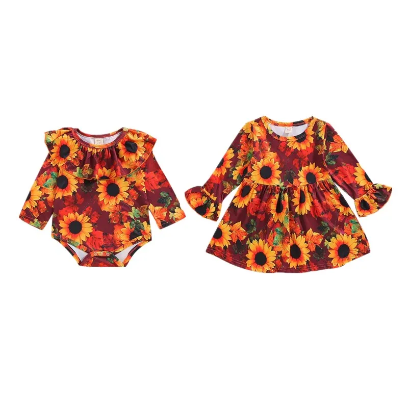 

Sister Kid Baby Girl Sister Matching Clothes Set Floral Long Sleeve Bodysuit Dress Outfit