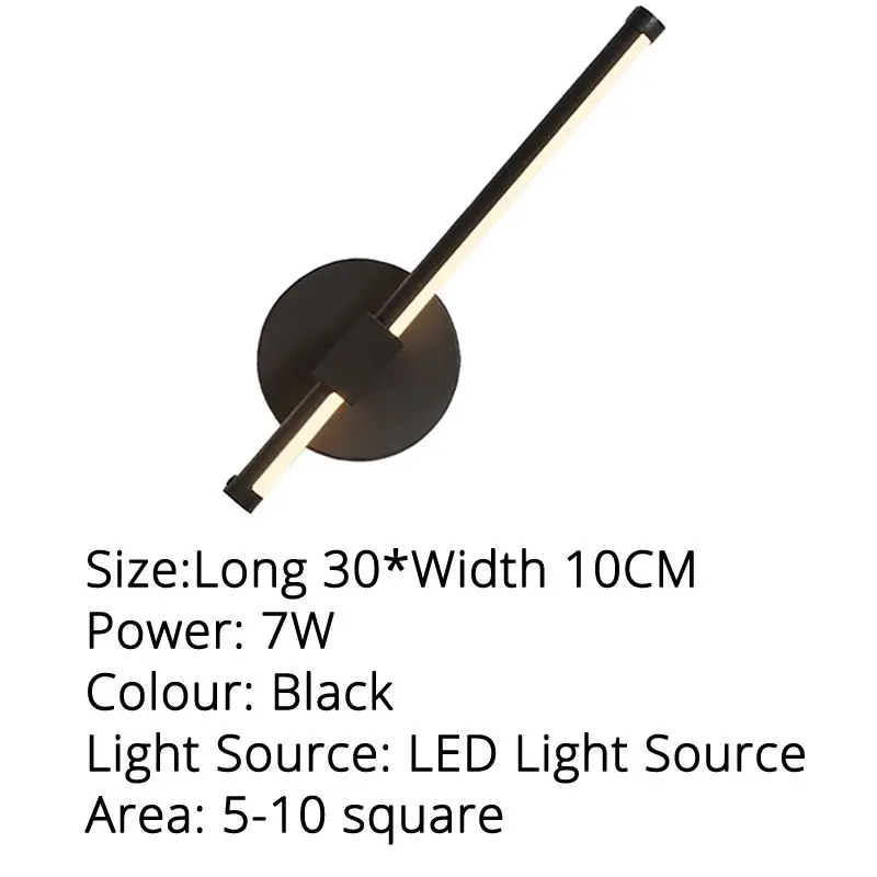Black 30x5cm 7w Светодиодный настенный светильник для кабинета, спальни 7-12 Вт, черный, белый, светильники, светильник - Цвет абажура: Black 30x5cm 7w