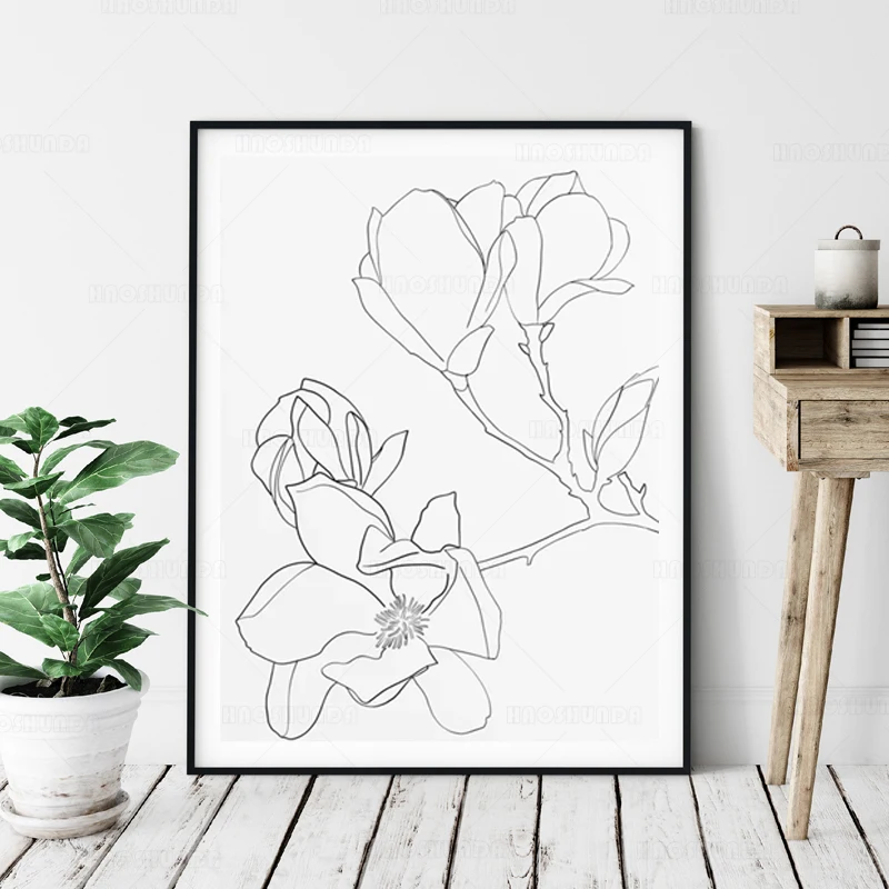 HD Prints Fleur Canvas Wall Art Painting Black Lines Posters Modular Pictures Flower Modern Home Decoration Living Room Frame | Дом и сад