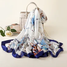 

180*90CM Imitation Silk Scarves Women Colorful Vintage Scarf Ladies Shawl Wrap Bandanna Female Chiffon Hijab Poncho Beach