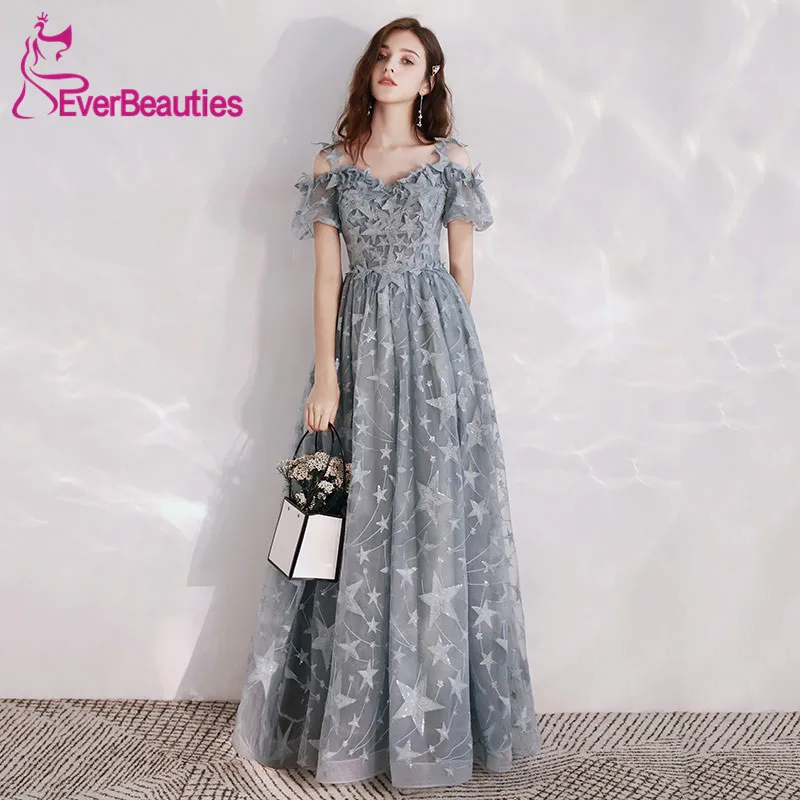 Vestidos De Gala ТРАПЕЦИЕВИДНОЕ ПЛАТЬЕ со звездами для выпускного вечера, длинное Тюлевое платье с аппликацией, Vestidos De Fiesta Largos Elegantes De Gala