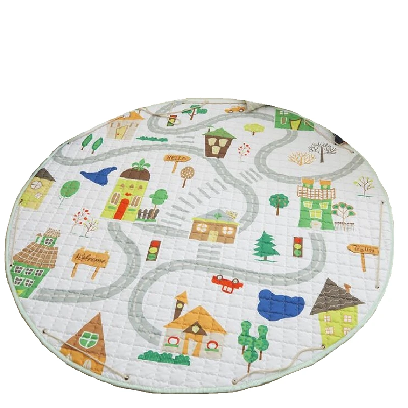 

Round Carpet Cartoon Animals Fox/cat Pattern Baby Play Mats Child Crawling Blanket Toys Storage Bag Kid Room Decoration