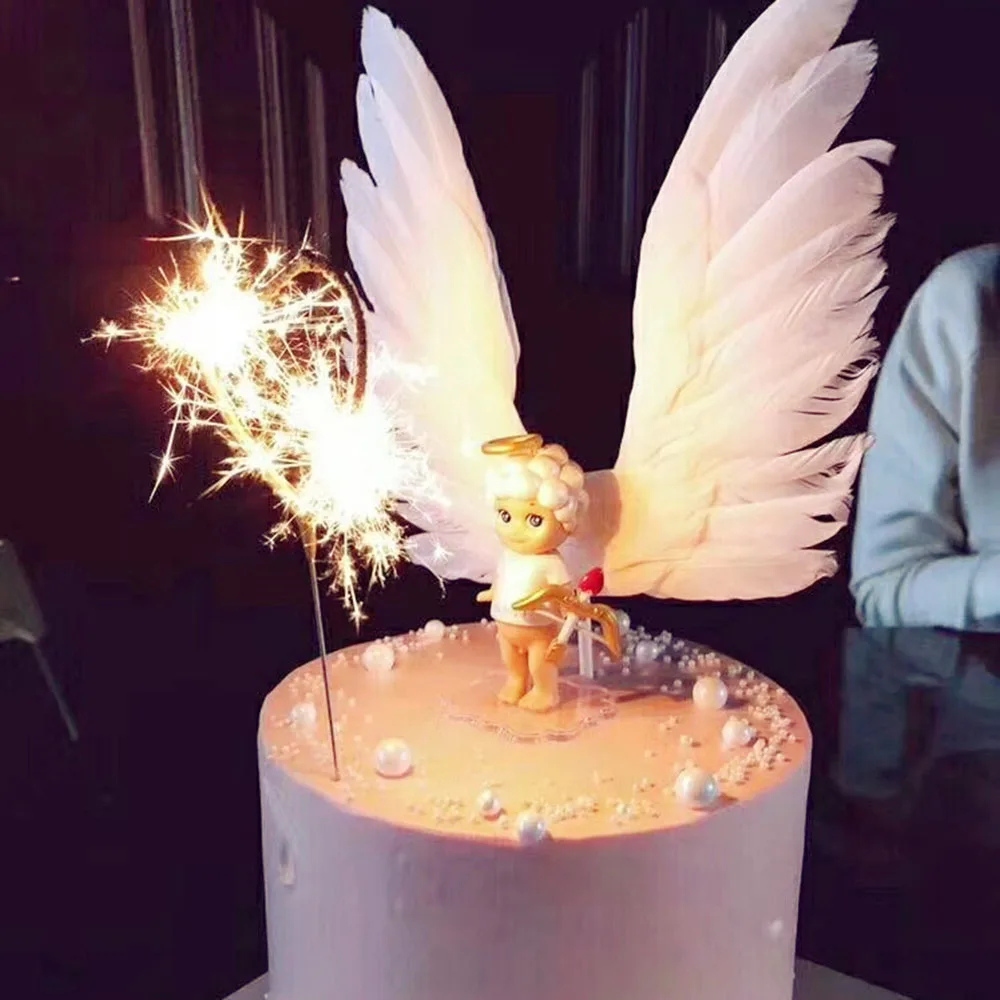 Ангельские крылья из перьев флаг торт Топпер для свадьбы/дня рождения/День Святого Валентина выпечки Десерт торт наружное декорирование поставки