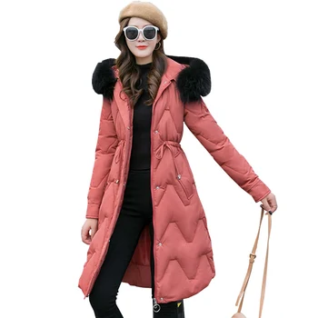 

2019 New Autumn Hooded Women parka Solid zipper Long sleeve Mid-Long Outwear Coat Jacket Thick warm Fashion Cotton Female C62