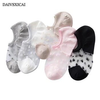 

5Pair/lot=10pieces Glass Silk Crystal Female Boat Socks Fashion Polka Dot Socks Woman Shallow Mouth Ladies Invisible Socks