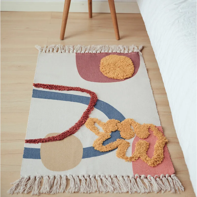 Cotton Thread Handmade Weave Modern Artstic Simple Geometric Tuftedl Carpet Kitchen Door Floor Bedding Mat Room Decorating