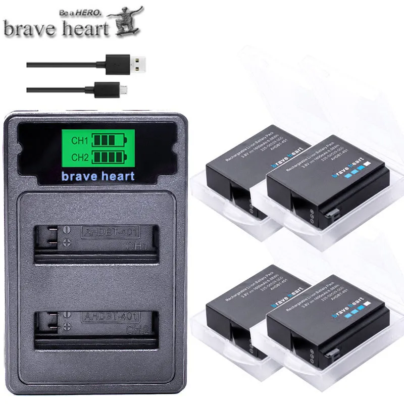 charger and 4battery Go pro Hero 4 батарея 3,7 V батарея Hero4+ type-c DUAL USB зарядное устройство для GoPro Hero4 HERO 4 gopro4 аксессуары для камеры - Цвет: charger and 4battery