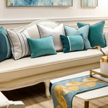 

Vintage elegant pillow/almofadas case,pure colour blue seat back cushion cover 45 50 60,retro decorative throw pillow case