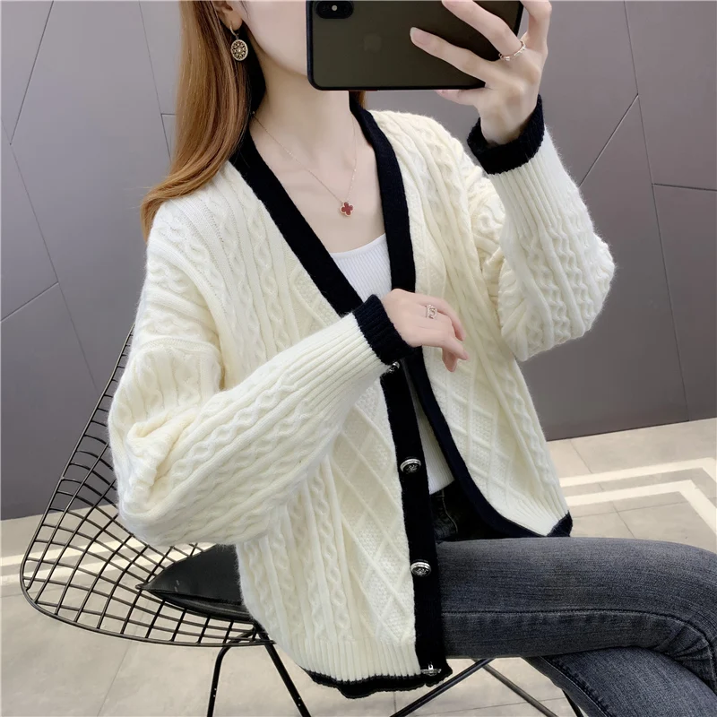 

Room 206953, under the 3 row 6 】 make v-neck twist color matching knitting cardigan [3500] 52