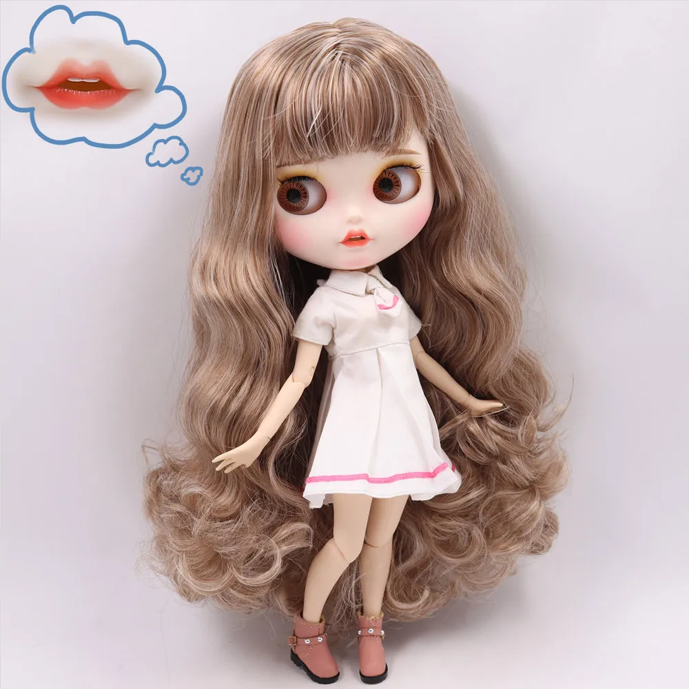 Ледяной обнаженный Blyth кукла No. BL340/9158 коричневый микс серые волосы резные губы пупырчатая рот матовые индивидуальные лица соединение тела 1/6 bjd
