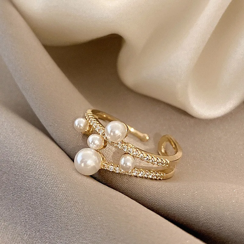 Opening Ring Finger Ring Jewelry Accessories Geometric irregular metal design Luxury pearl Open ring women European Trend jewelry girl gift accessory