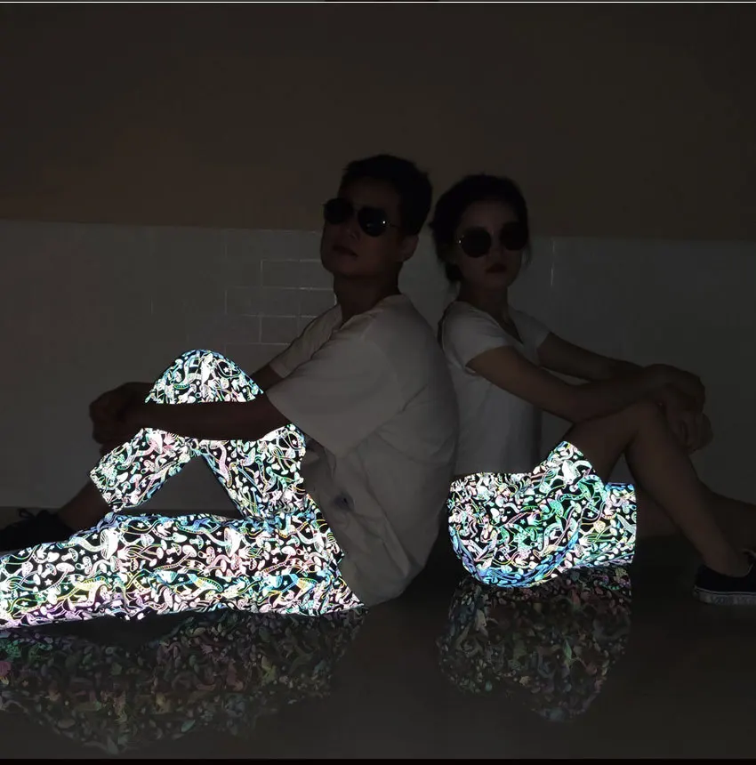 Мужские 3D грибы светоотражающие шорты бегунов хип-хоп танцевальные шоу вечерние свободные штаны для бега средней длины для влюбленных
