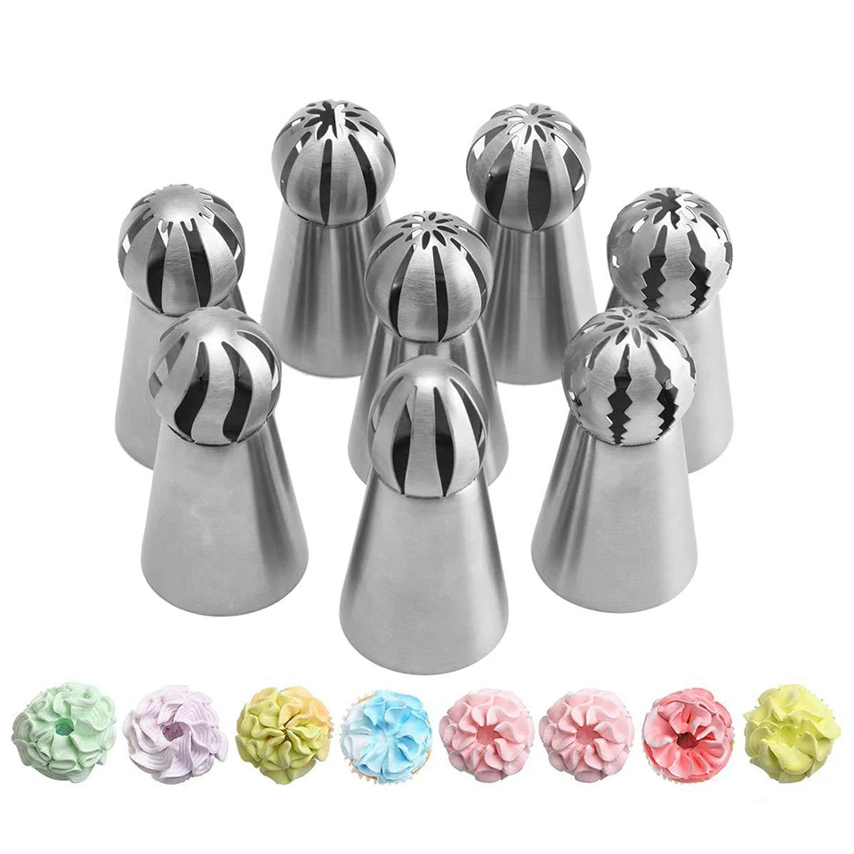 

8Pcs/Set Russian Spherical Ball Stainless Steel Flower Cake Nozzles Icing Piping Decorating Tips Tools Sphere Shape Cream