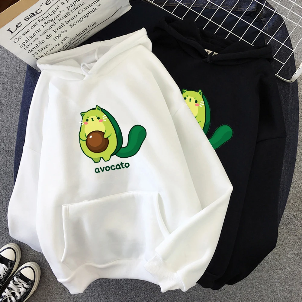 

Winter Personality Streetwear Hooded Cute Couple Pullover Cartoon Avocado Print Warm Casual Student Hoodie Tide Clothes Female
