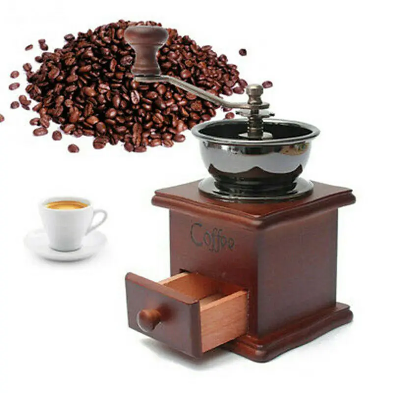Wood Vintage Antique Coffee Bean Mill Windmill Hand Crank Manual Coffee Grinder Manual Coffee