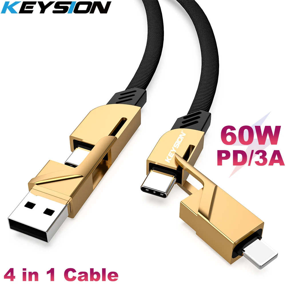 KEYSION 60 Вт 4 в 1 конверсионный PD кабель для iPhone Быстрая зарядка USB C кабель зарядного устройства для samsung Xiaomi Redmi телефон type C шнур