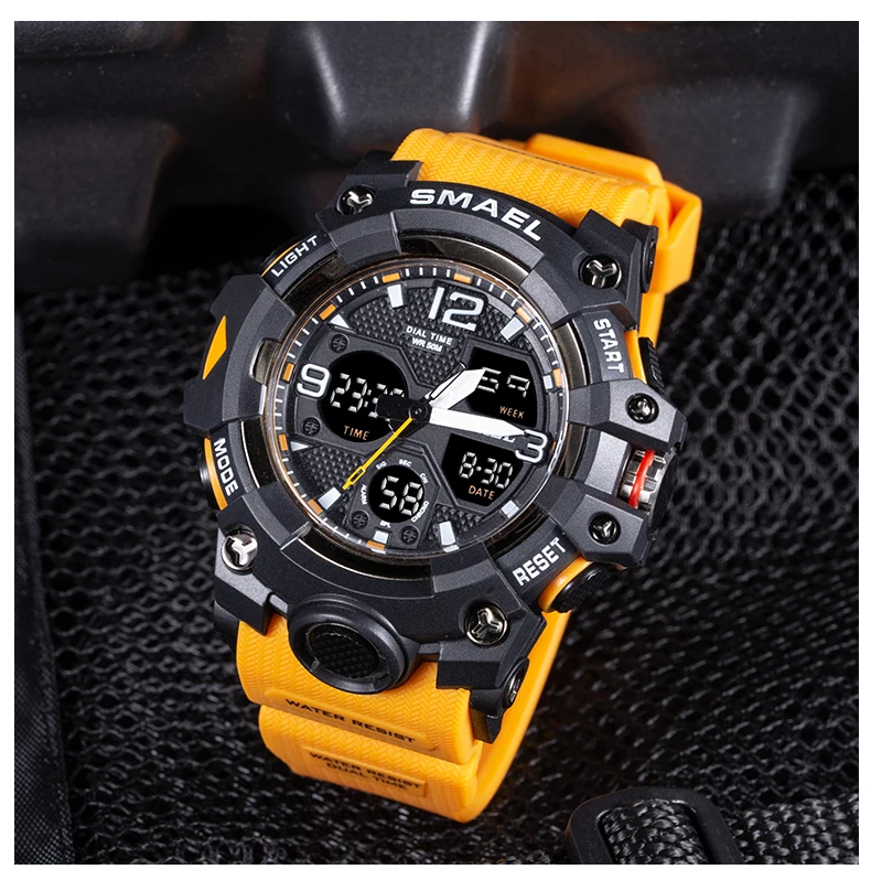 SMAEL 2021 New Sport Watch Military Watch For Men Alarm Clock Stopwatch LED Digital Back Light Dual Time Display Men's Watches