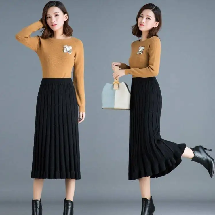 Корейский модные женские юбки в стиле casual осень-зима трикотажные дамские юбки Высокая Талия A-Line Saias Femininas