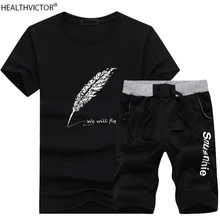 Летняя мужская спортивная одежда с коротким рукавом из двух частей, повседневная спортивная футболка Hike, костюм для студентов, молодых людей, футболка, шорты, мужской комплект