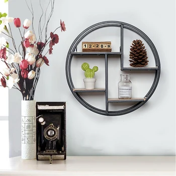 

Design Wall Shelf L with 4 Shelves L Round Industrial Shelf L Wood 100% Natural Welded Metal 37X37Cm