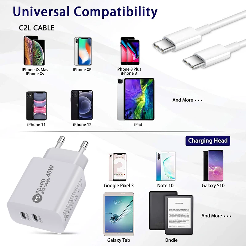 usb quick charge 3.0 Dual USB-C Charger PD 20W QC 3.0 Fast Charging Type C Mobile Phone Portable Adapter For iPhone 12 11 Pro 8 Huawei Xiaomi Samsung 65 w charger