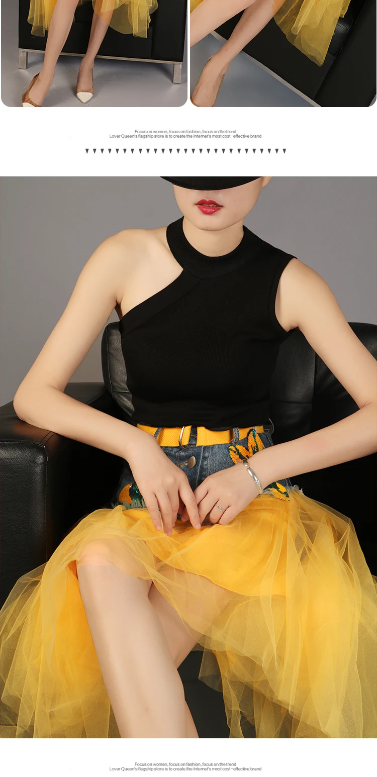 SHENGPALAE 2019 Весенняя Новая Модная Джинсовая Асимметричная винтажная юбка с завышенной талией и пайетками в стиле пэчворк с вышивкой Женские