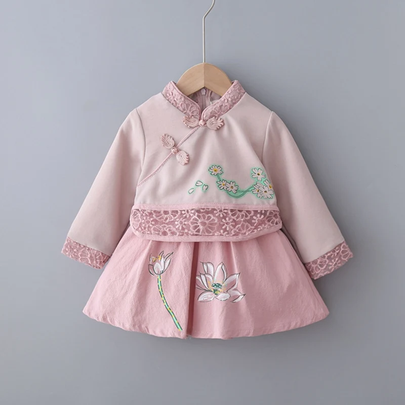 Pink Velvet S10146 Осеннее платье Чонсам в этническом стиле; платье принцессы с вышивкой; платья для маленьких девочек; Детские платья в Корейском стиле; S9571 - Цвет: Pink Velvet S10146