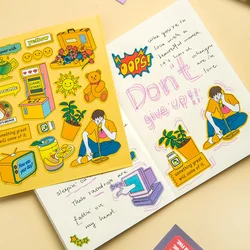 Autocollants séries petits temps, dessin animé créatif coréen, pour compte à main, décoration bricolage, pâte pour téléphone portable, tablette, ordinateur portable 