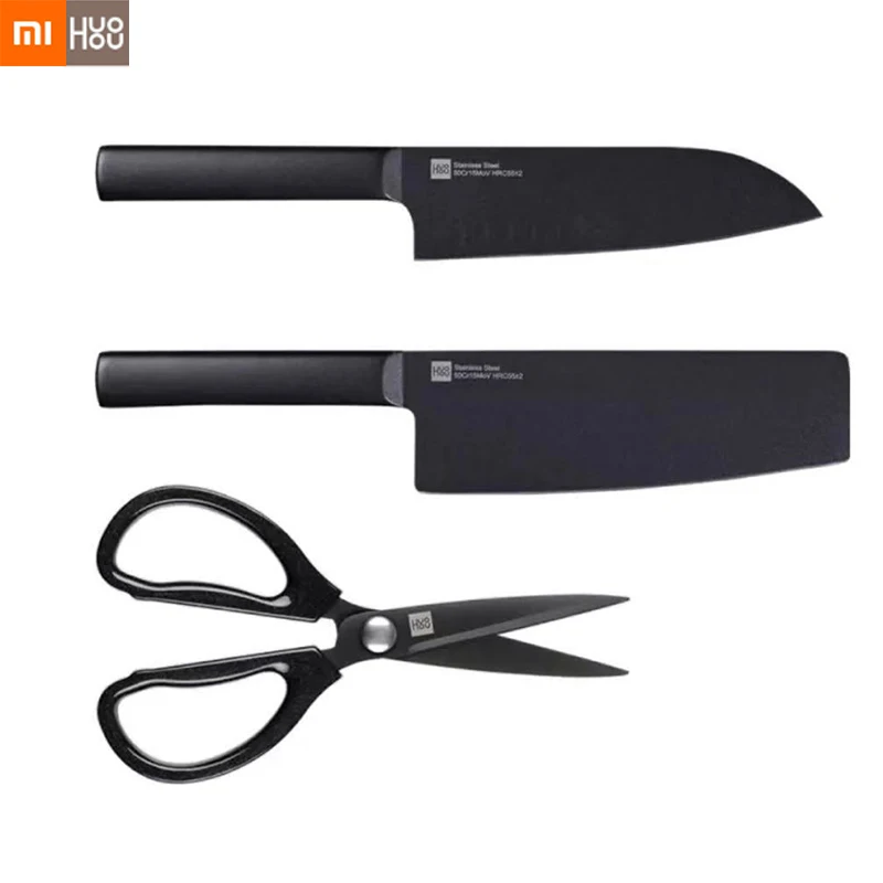 2 шт Xiaomi Huohou крутые Черные Кухонные ножи ножницы с антипригарным покрытием из нержавеющей стали набор ножей 307 мм Нож для нарезки+ 298 мм нож шеф-повара