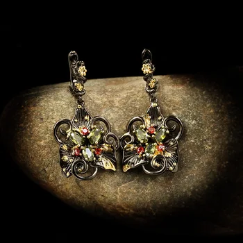 

CHARLINLIOL Vintage Unusual Earrings for Women 925 Silver Jewelry Antique Flower Style Zircon Earrings 2020